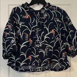 Maeve by Anthropologie Floral Navy Button Down Large EUC